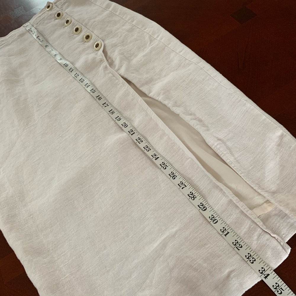 Vintage Linen Pencil Skirt With Button Hip & Slit - Picture 7 of 7